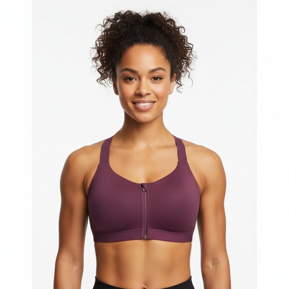 Victoria’s Secret Burgundy Purple Knockout Front Zip Athletic Sport Bra 34DD - Picture 1 of 8